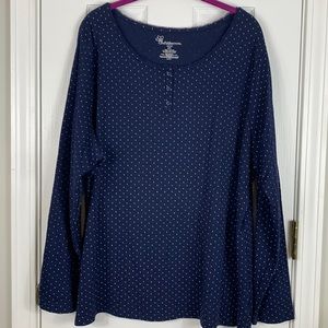 Croft &Barrow navy blue with white polka dots long sleeved intimates size 2X